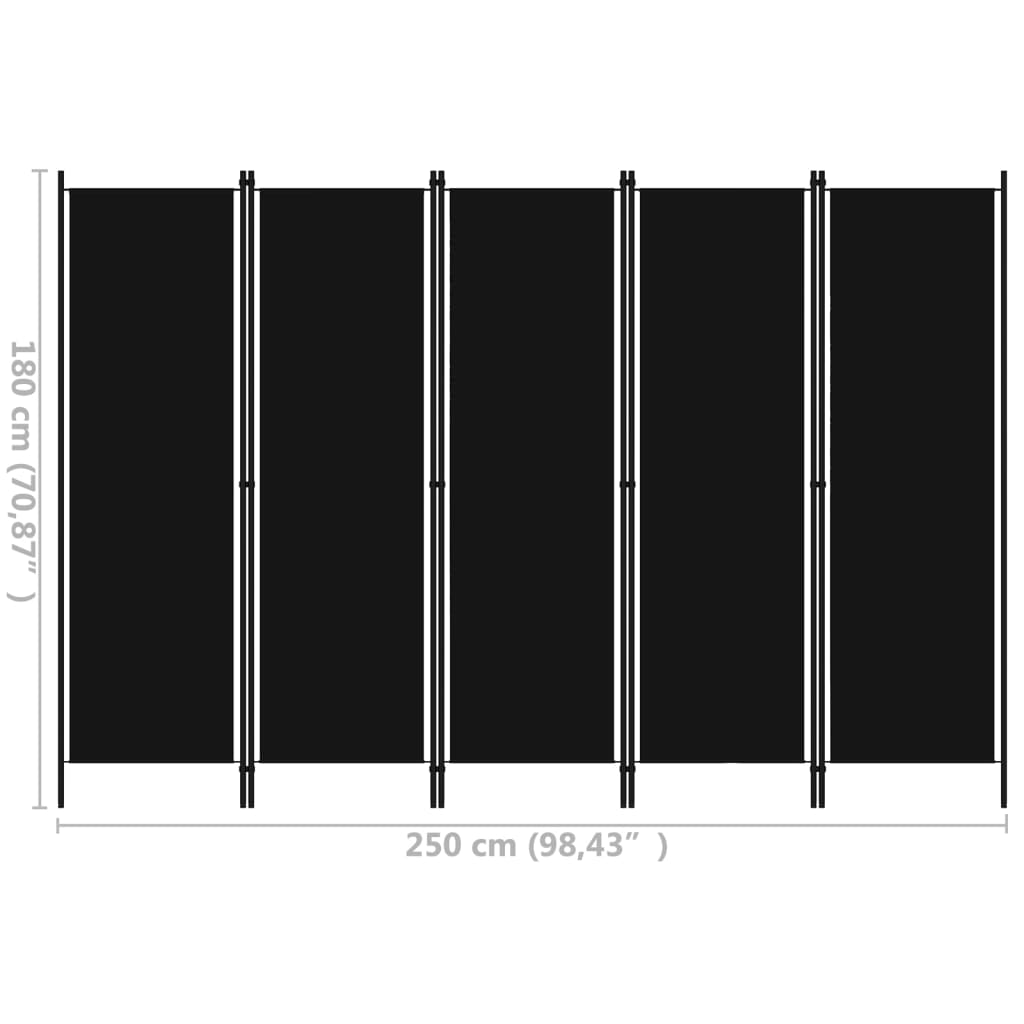 5-Panel Room Divider Black 250x180 cm - Newstart Furniture