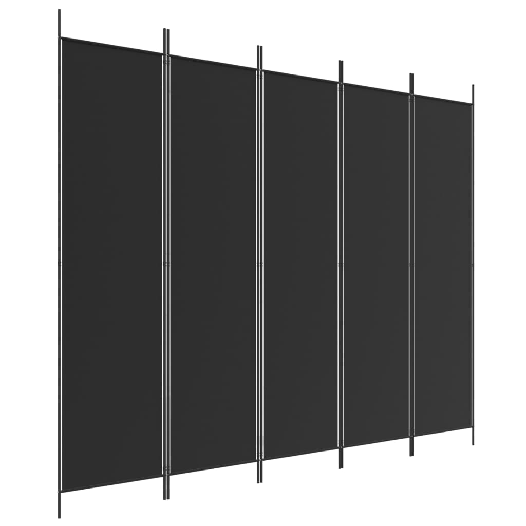 5-Panel Room Divider Black 250x200 cm Fabric - Newstart Furniture