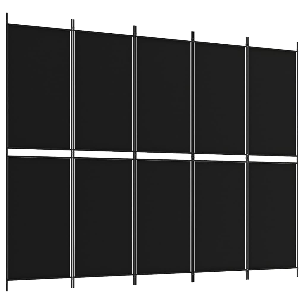 5-Panel Room Divider Black 250x200 cm Fabric - Newstart Furniture