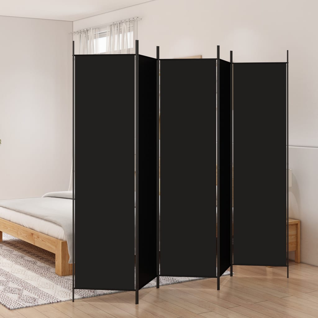 5-Panel Room Divider Black 250x200 cm Fabric - Newstart Furniture