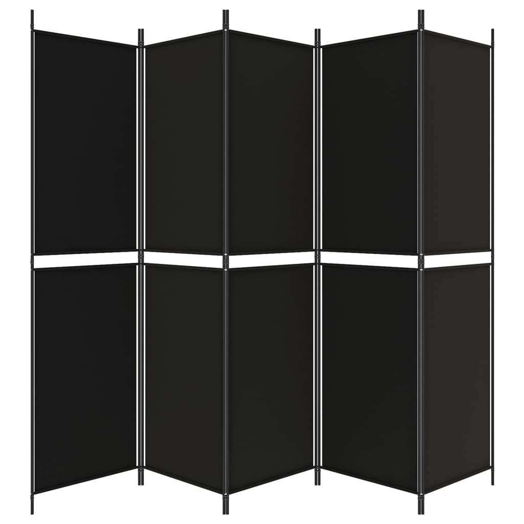 5-Panel Room Divider Black 250x200 cm Fabric - Newstart Furniture