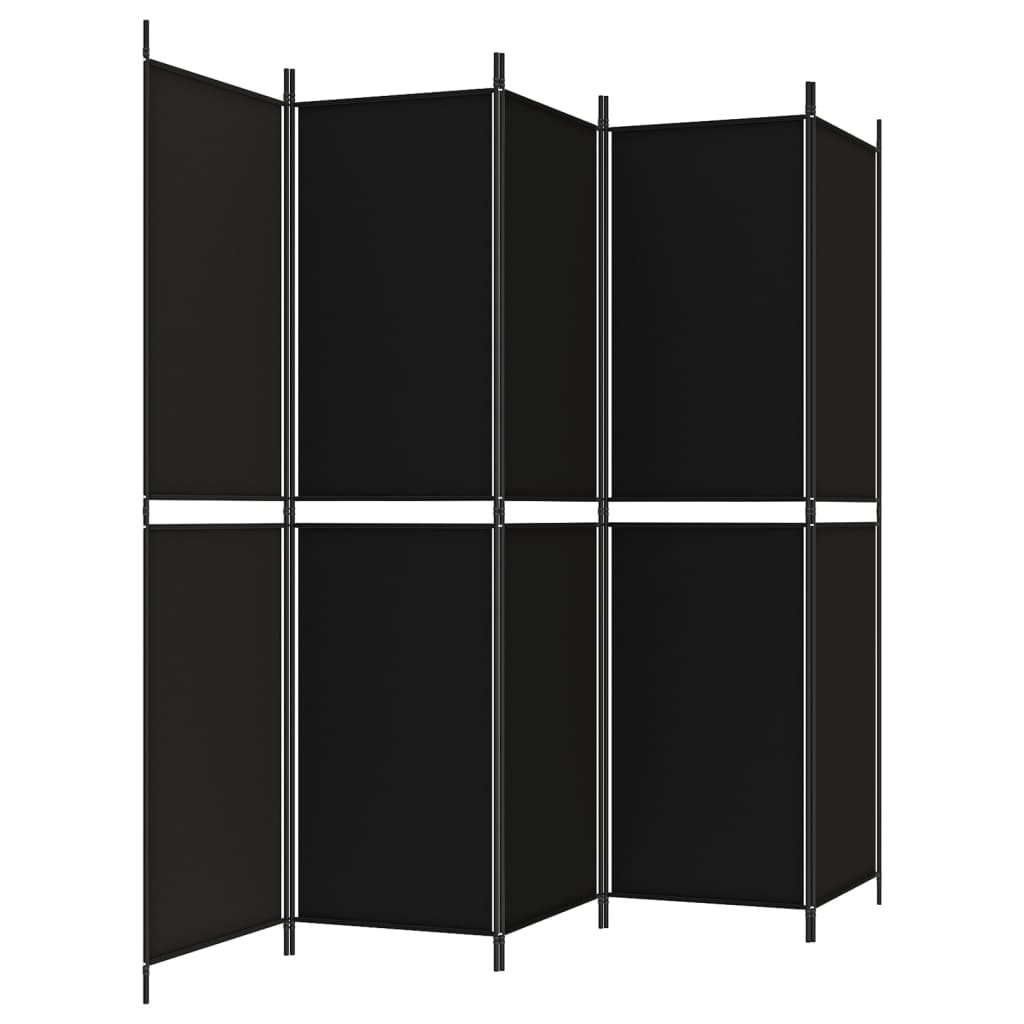 5-Panel Room Divider Black 250x200 cm Fabric - Newstart Furniture