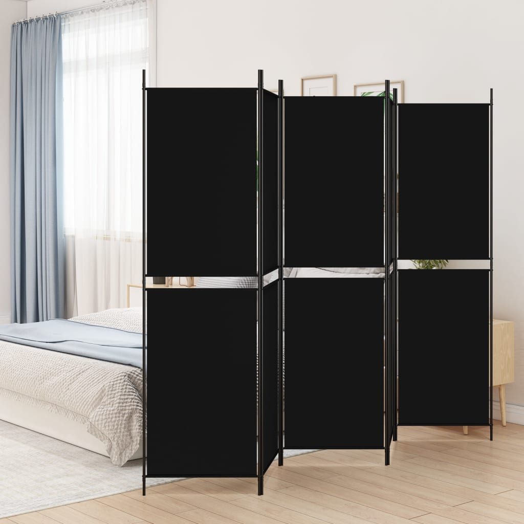 5-Panel Room Divider Black 250x200 cm Fabric - Newstart Furniture