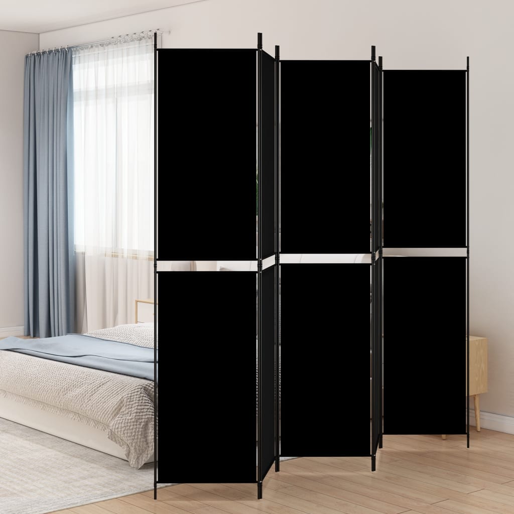 5-Panel Room Divider Black 250x220 cm Fabric - Newstart Furniture