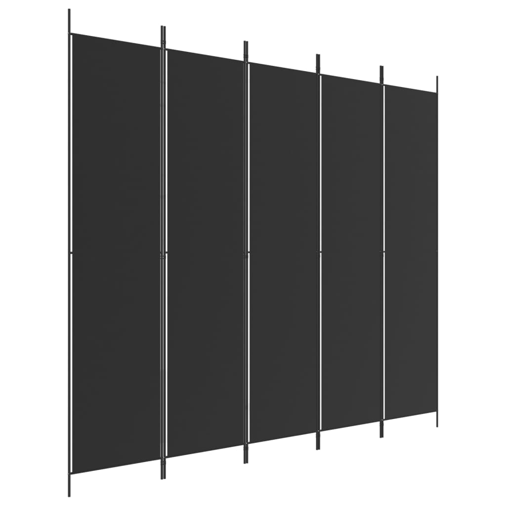 5-Panel Room Divider Black 250x220 cm Fabric - Newstart Furniture