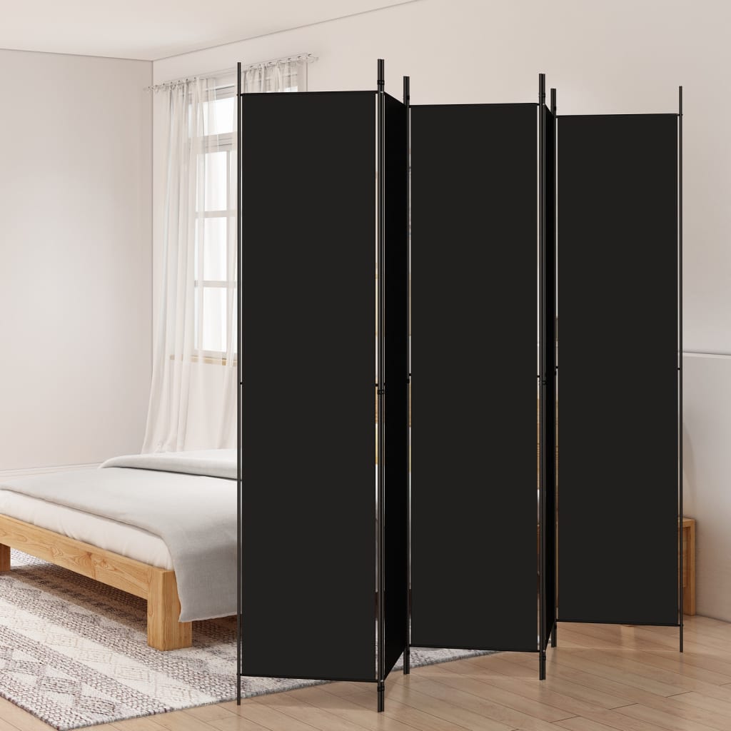 5-Panel Room Divider Black 250x220 cm Fabric - Newstart Furniture