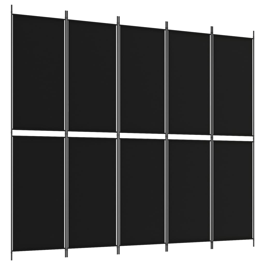 5-Panel Room Divider Black 250x220 cm Fabric - Newstart Furniture