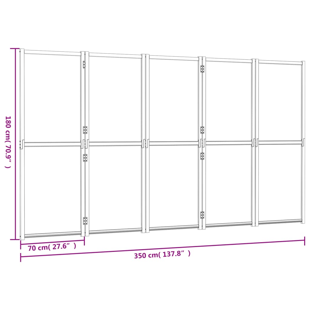 5-Panel Room Divider Black 350x180 cm - Newstart Furniture