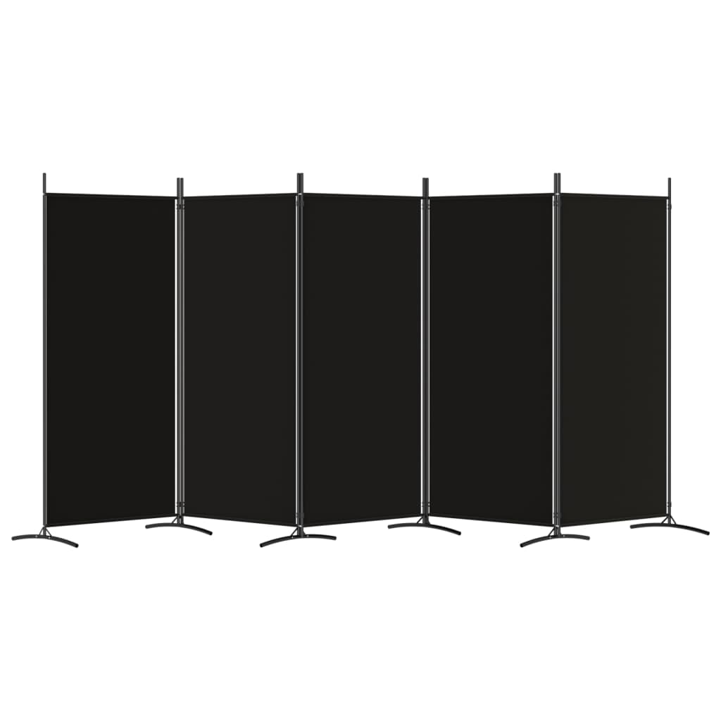 5-Panel Room Divider Black 433x180 cm Fabric - Newstart Furniture