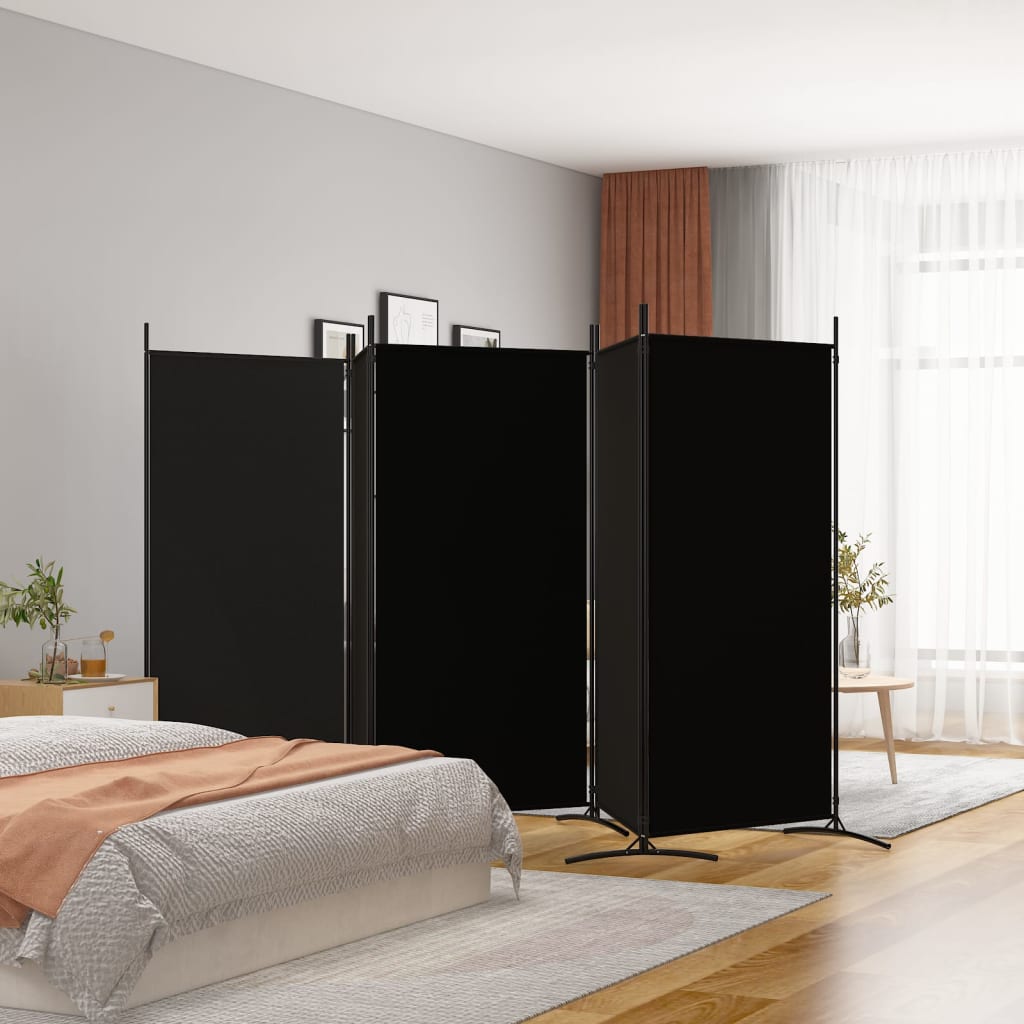 5-Panel Room Divider Black 433x180 cm Fabric - Newstart Furniture