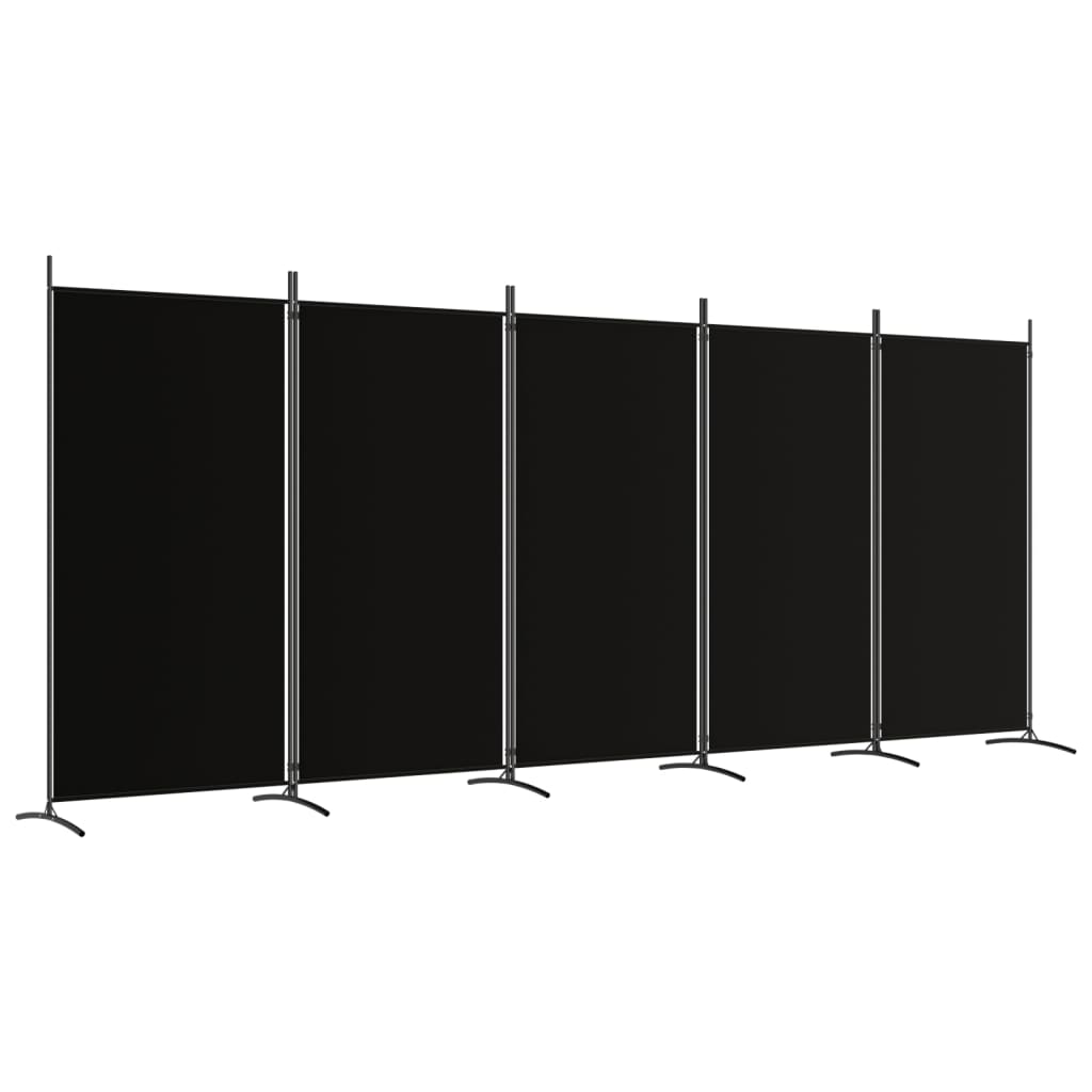 5-Panel Room Divider Black 433x180 cm Fabric - Newstart Furniture