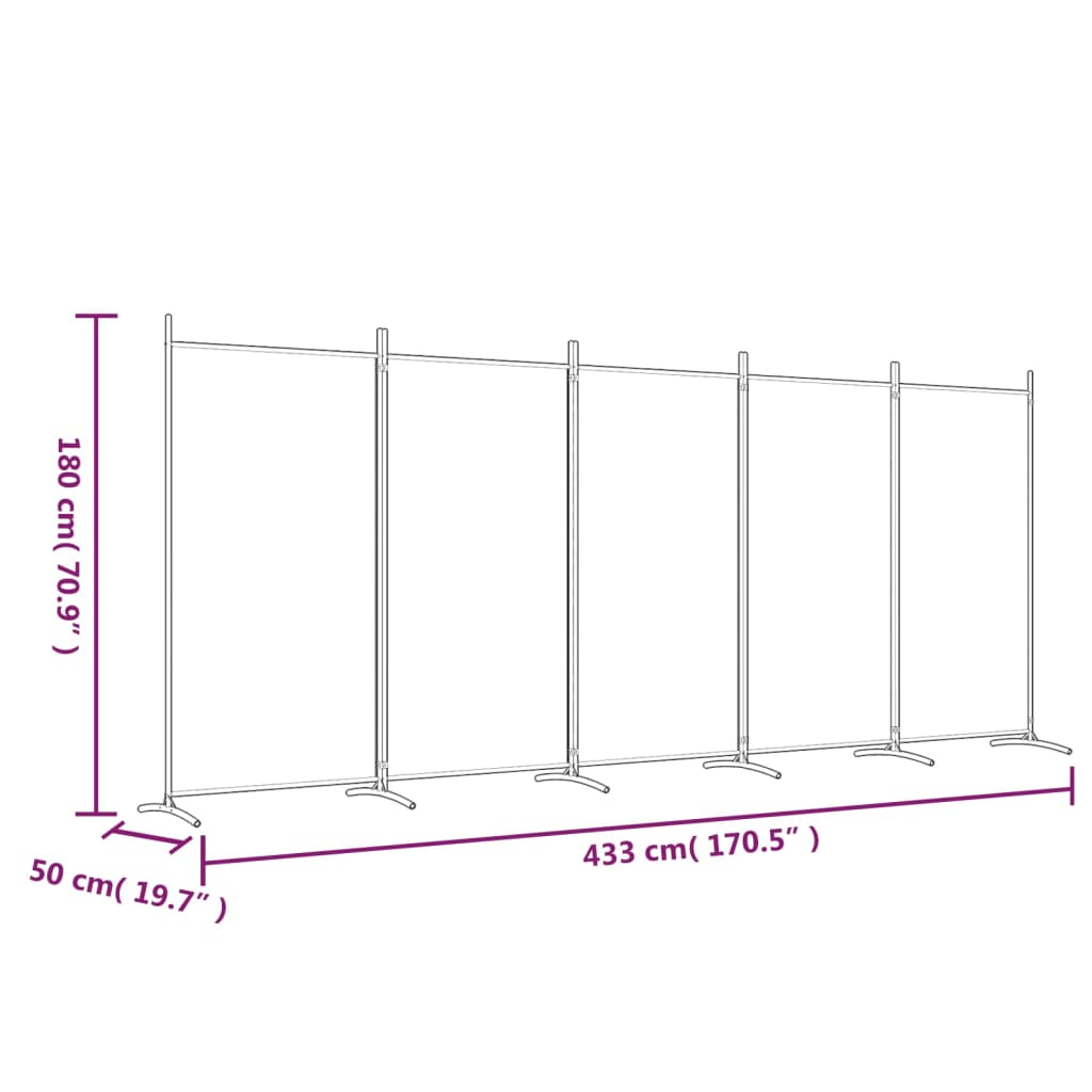 5-Panel Room Divider Black 433x180 cm Fabric - Newstart Furniture