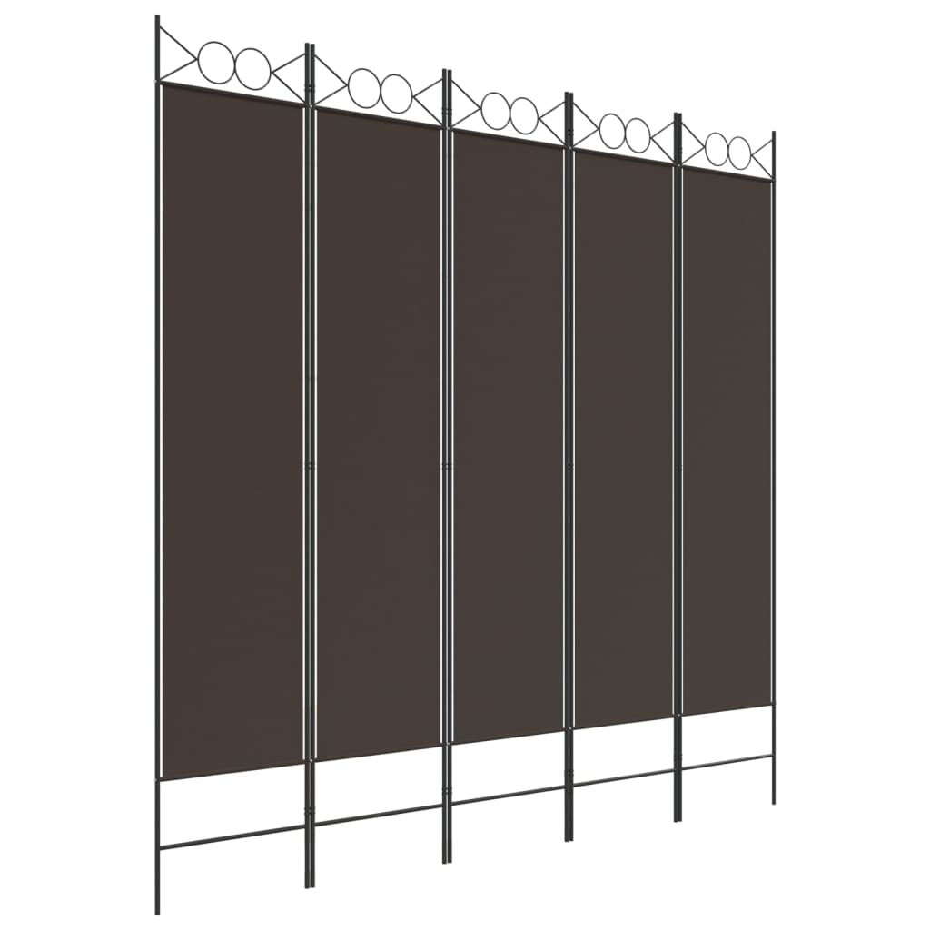 5-Panel Room Divider Brown 200x200 cm Fabric - Newstart Furniture