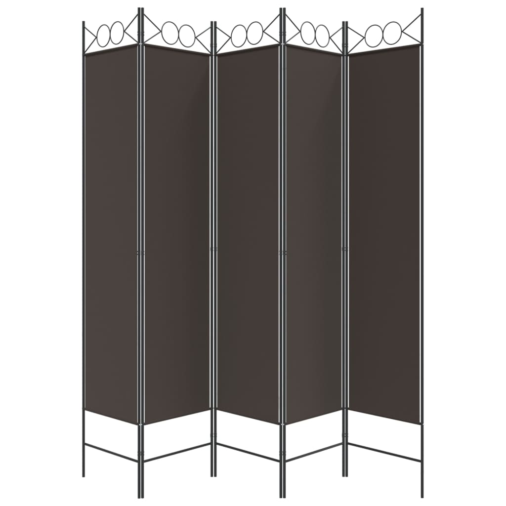 5-Panel Room Divider Brown 200x200 cm Fabric - Newstart Furniture