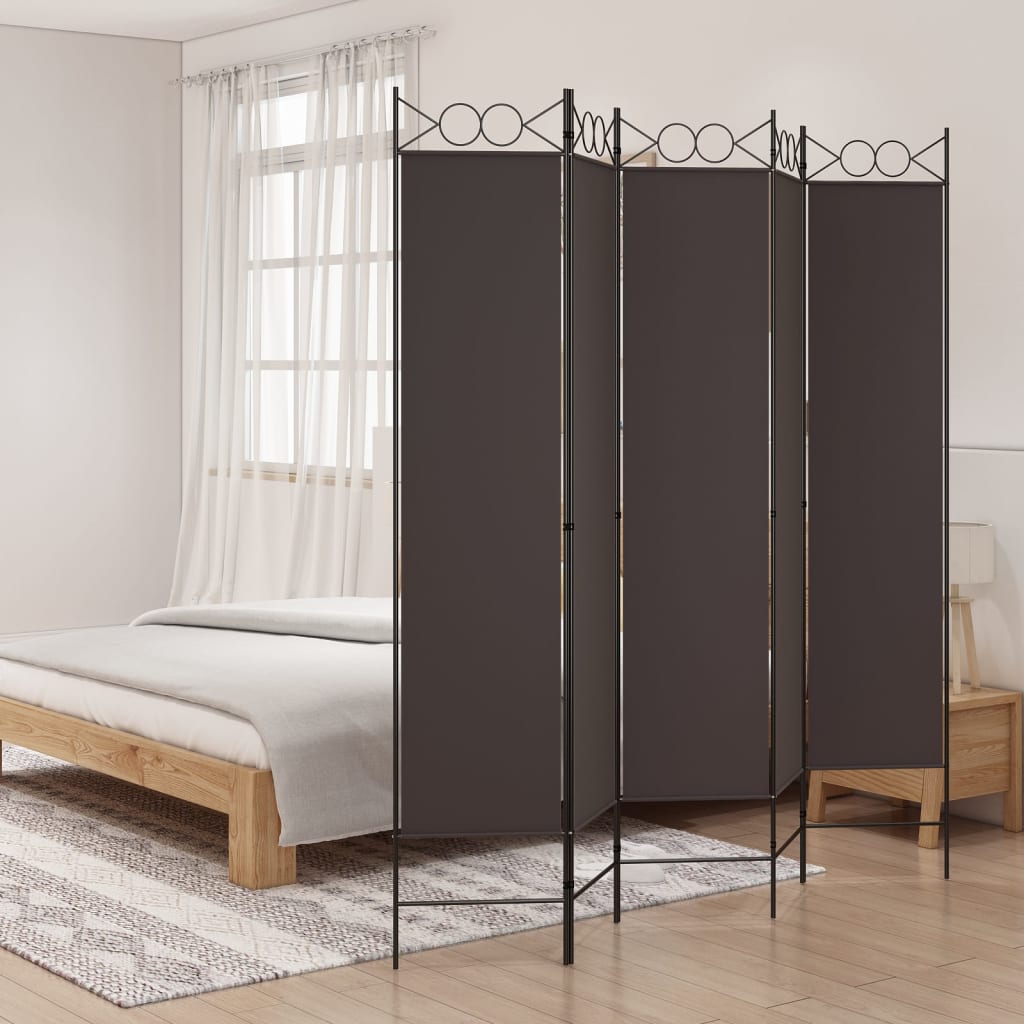 5-Panel Room Divider Brown 200x200 cm Fabric - Newstart Furniture