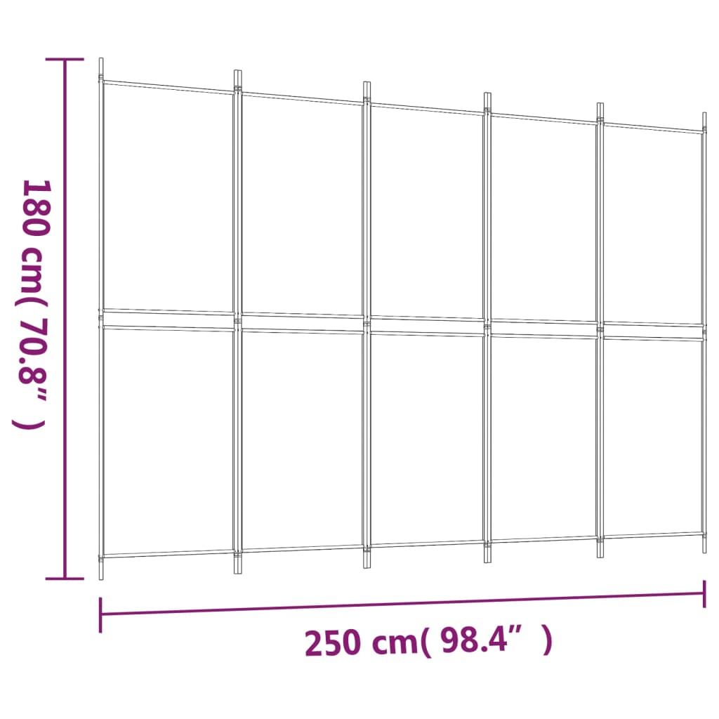 5-Panel Room Divider Brown 250x180 cm Fabric - Newstart Furniture