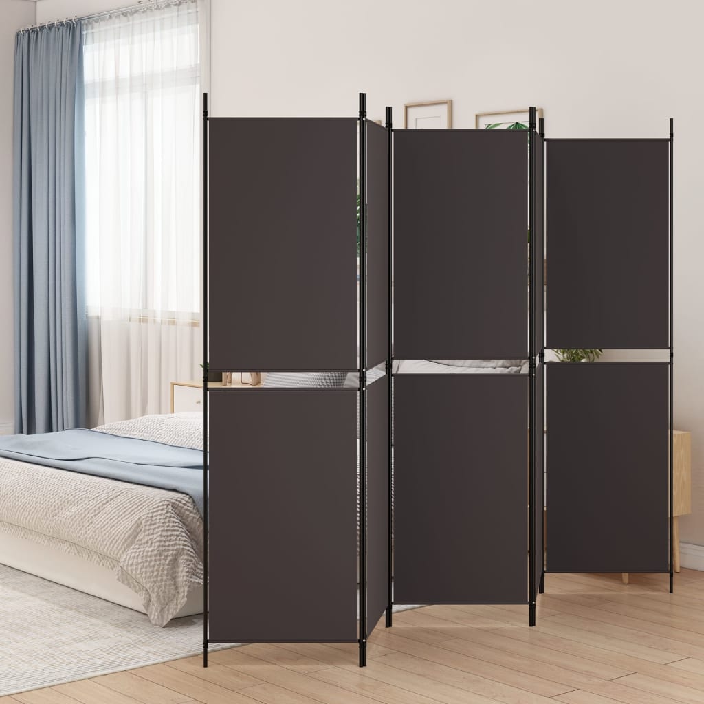 5-Panel Room Divider Brown 250x180 cm Fabric - Newstart Furniture