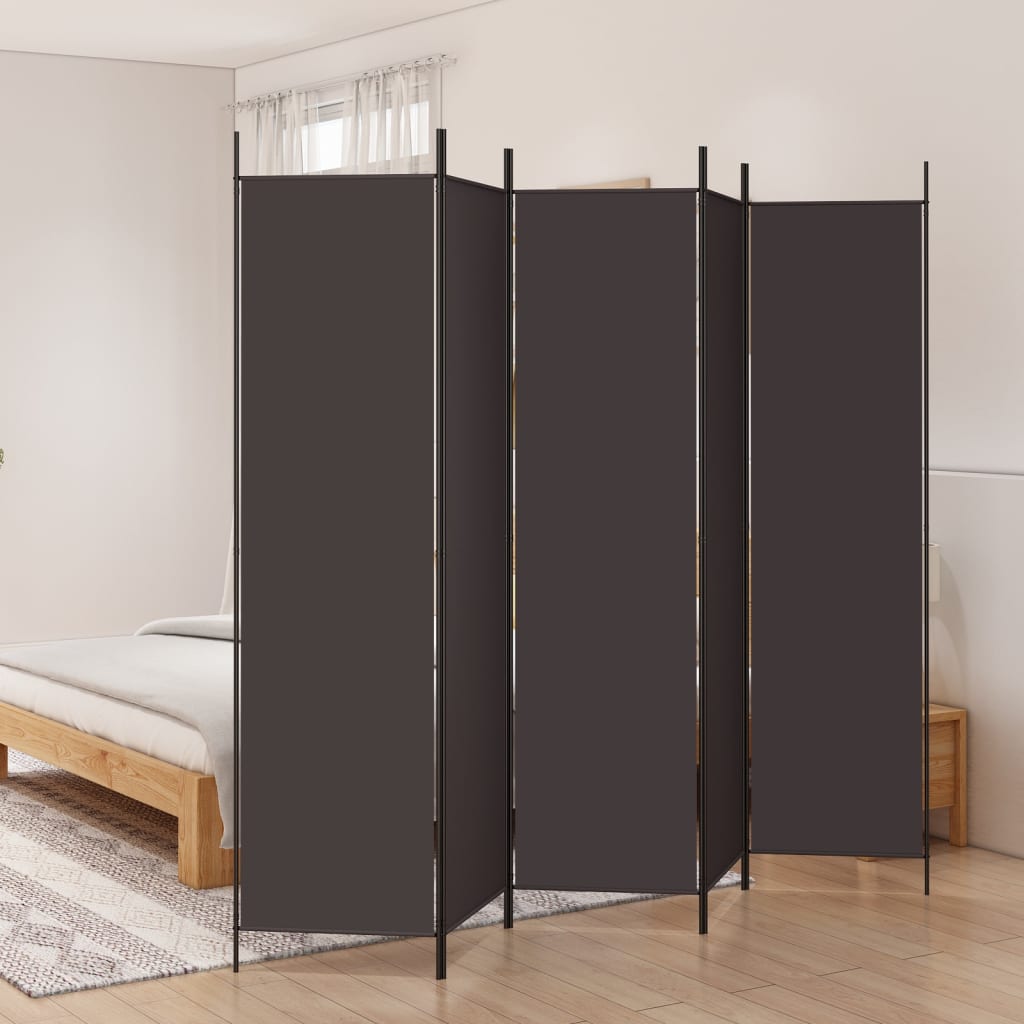 5-Panel Room Divider Brown 250x200 cm Fabric - Newstart Furniture