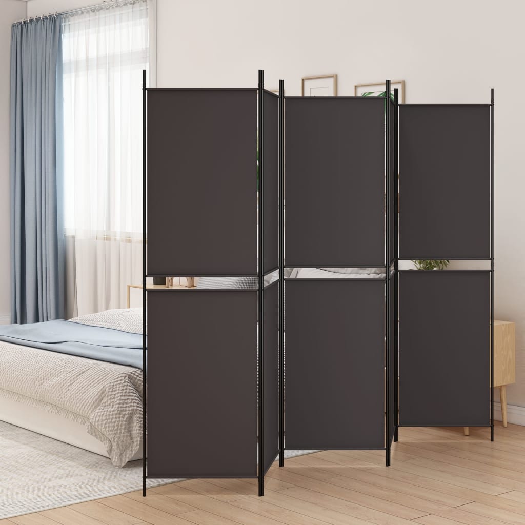 5-Panel Room Divider Brown 250x200 cm Fabric - Newstart Furniture