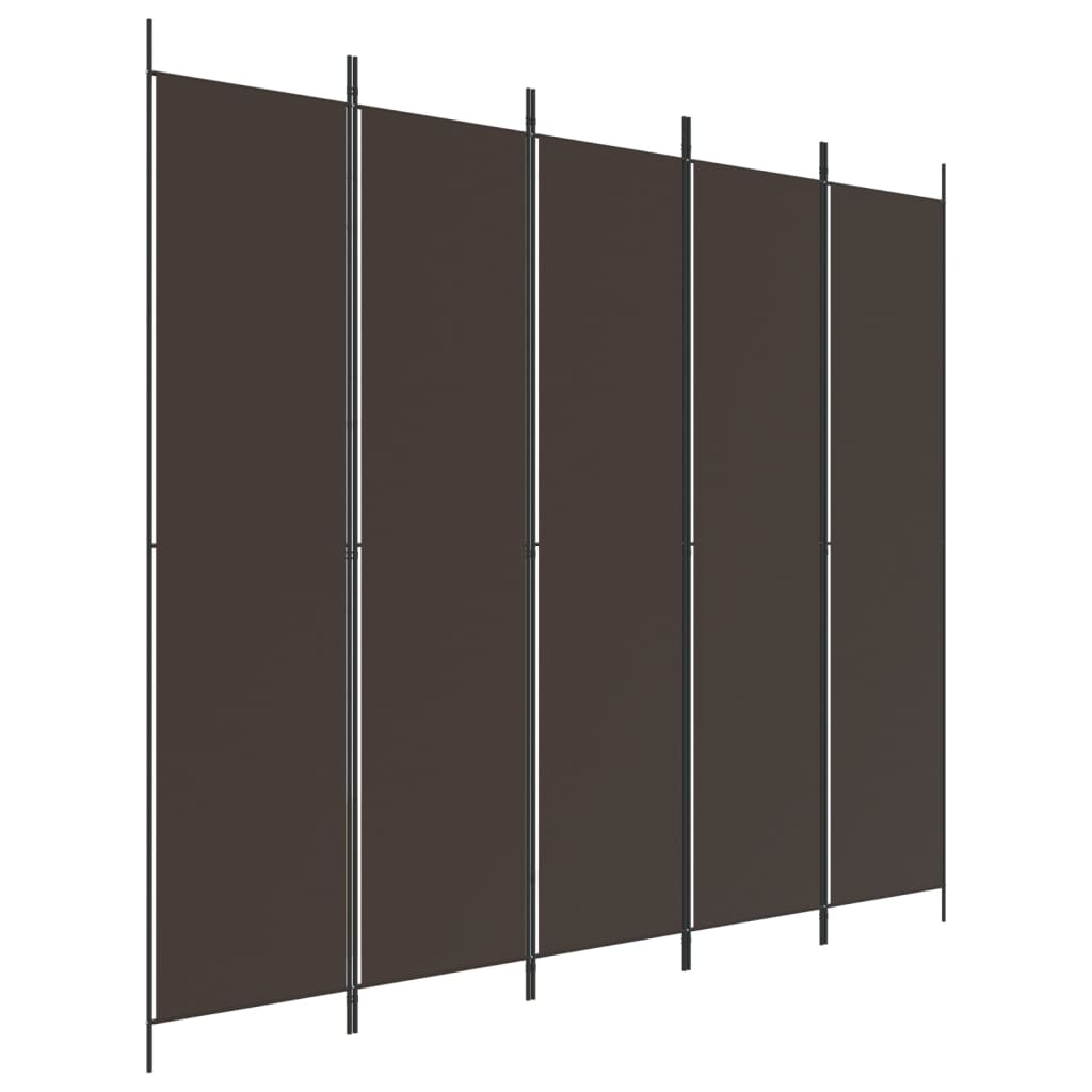 5-Panel Room Divider Brown 250x220 cm Fabric - Newstart Furniture