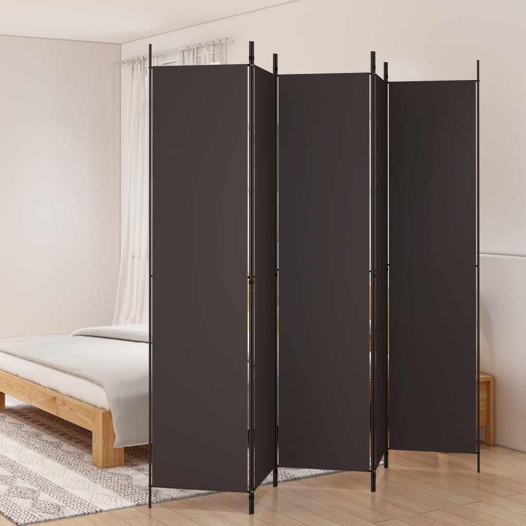 5-Panel Room Divider Brown 250x220 cm Fabric - Newstart Furniture