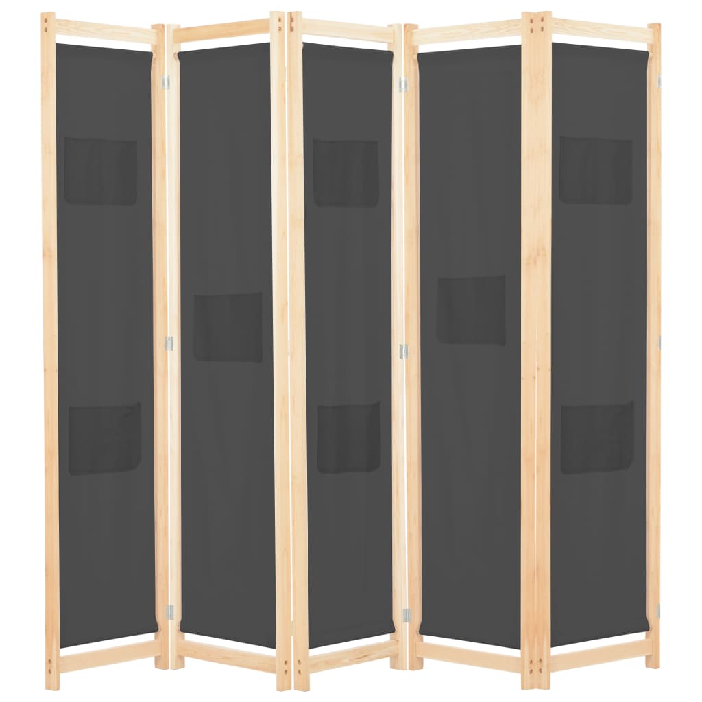 5-Panel Room Divider Grey 200x170x4 cm Fabric - Newstart Furniture