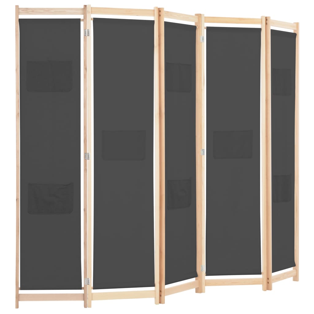 5-Panel Room Divider Grey 200x170x4 cm Fabric - Newstart Furniture