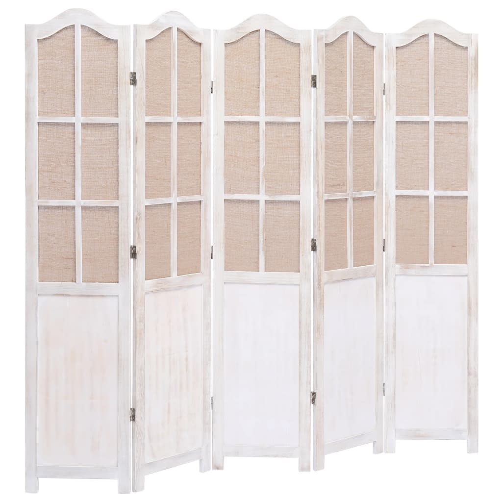 5-Panel Room Divider White 175x165 cm Fabric - Newstart Furniture