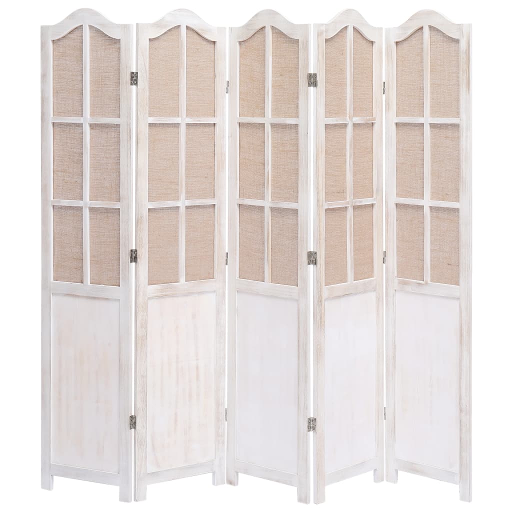 5-Panel Room Divider White 175x165 cm Fabric - Newstart Furniture