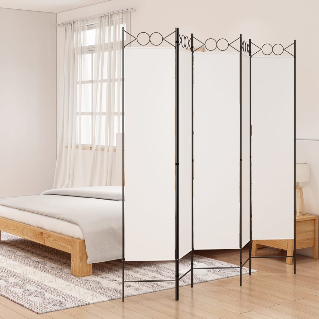 5-Panel Room Divider White 200x200 cm Fabric - Newstart Furniture