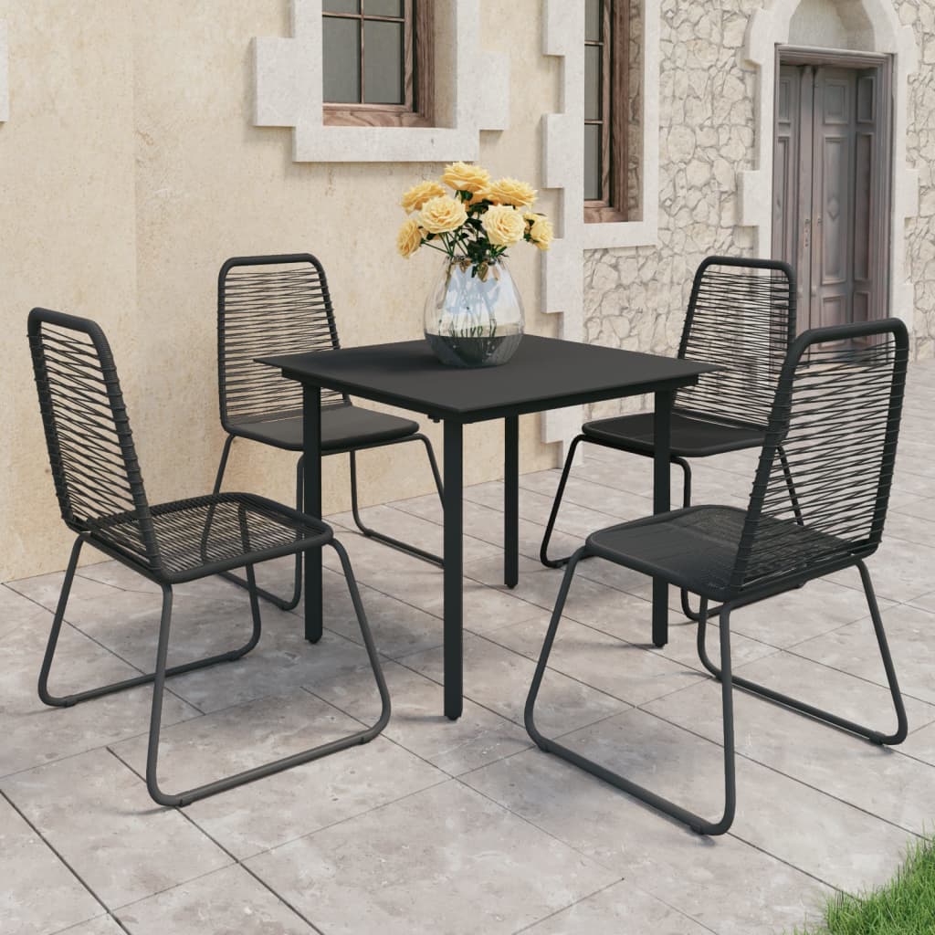 5 Piece Garden Dining Set PVC Rattan Black - Newstart Furniture