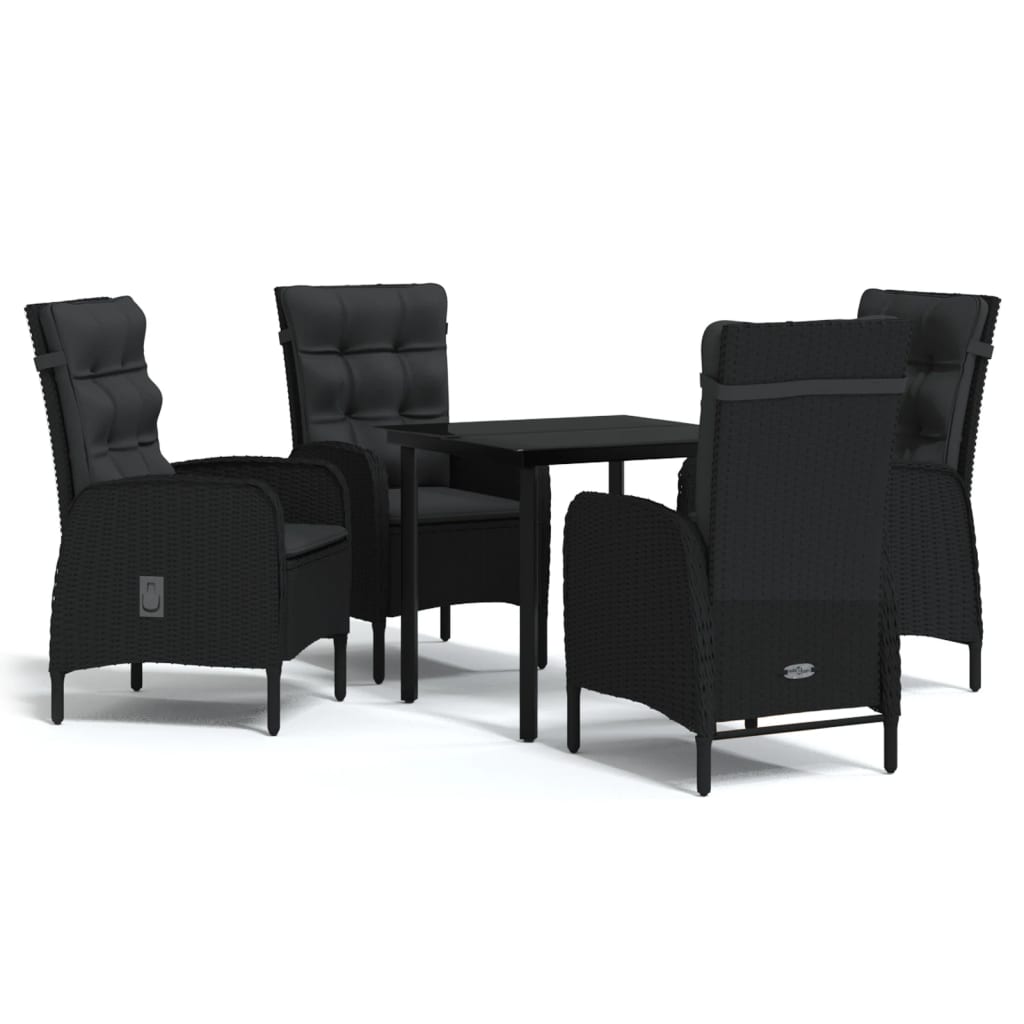 5 Piece Garden Dining Set with Cushions Black - Newstart Furniture