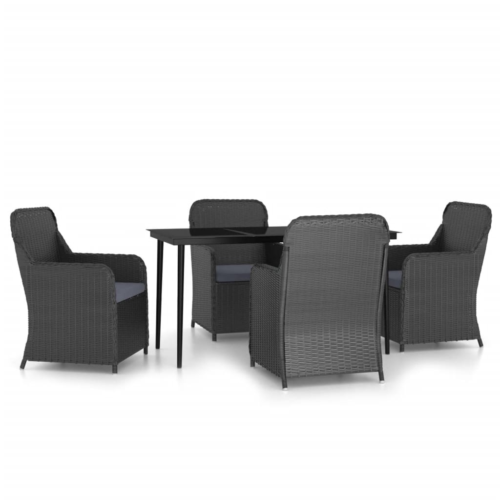 5 Piece Garden Dining Set with Cushions Black - Newstart Furniture