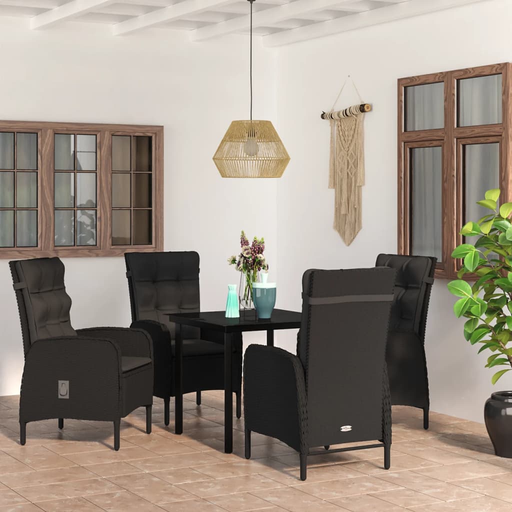 5 Piece Garden Dining Set with Cushions Black - Newstart Furniture