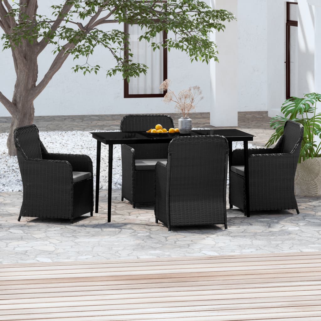 5 Piece Garden Dining Set with Cushions Black - Newstart Furniture