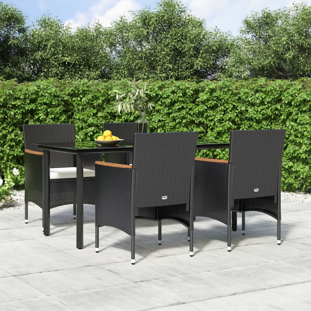 5 Piece Garden Dining Set with Cushions Black - Newstart Furniture