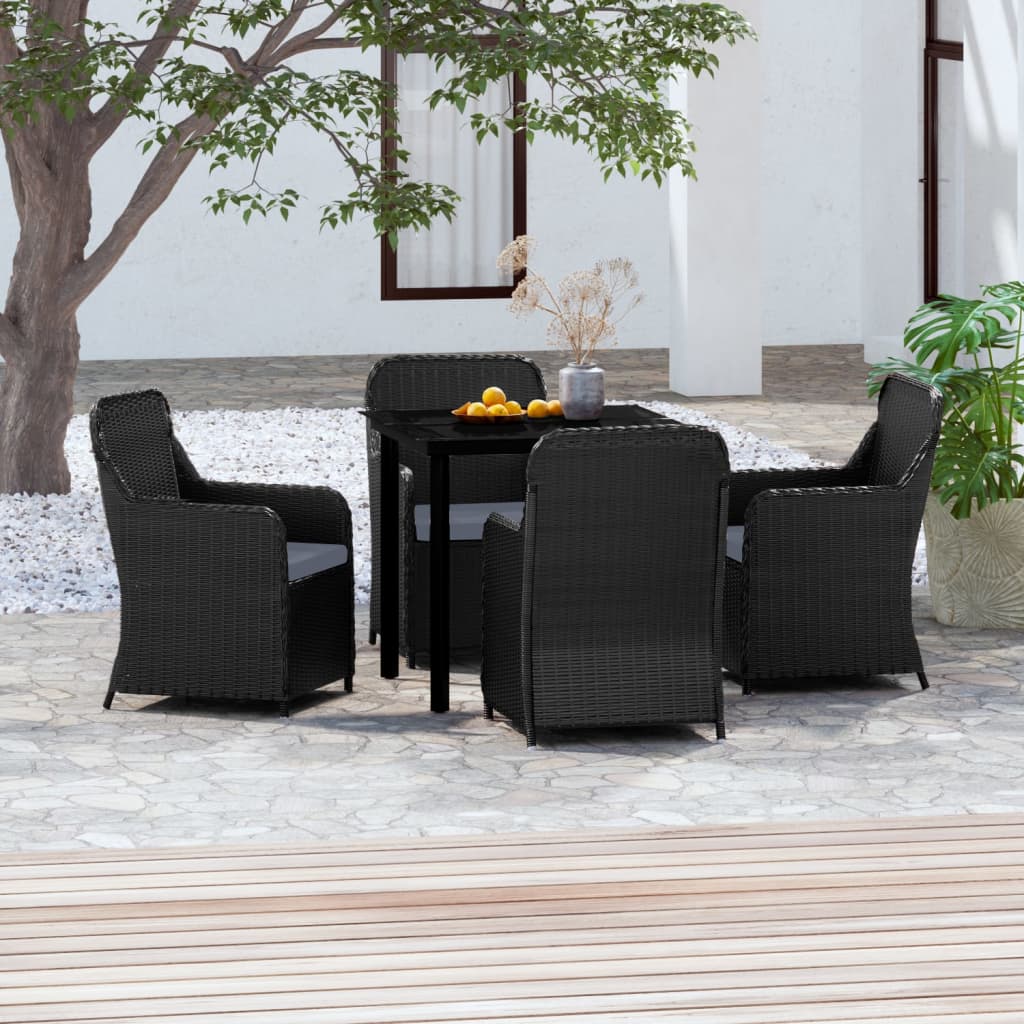 5 Piece Garden Dining Set with Cushions Black - Newstart Furniture