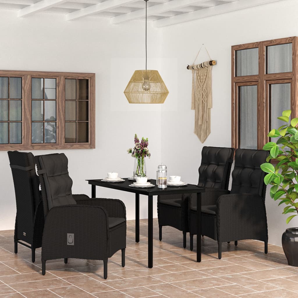 5 Piece Garden Dining Set with Cushions Black - Newstart Furniture