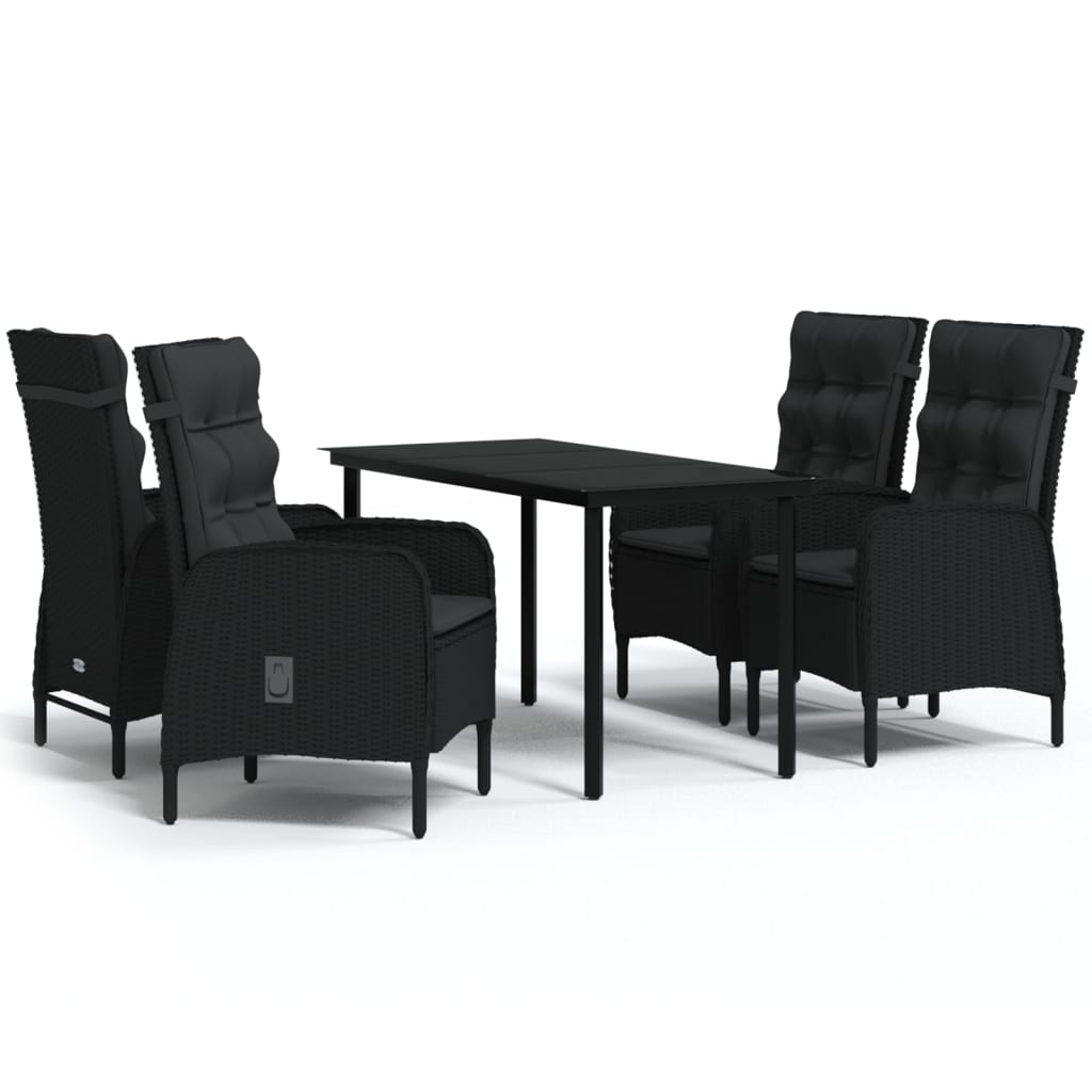 5 Piece Garden Dining Set with Cushions Black - Newstart Furniture