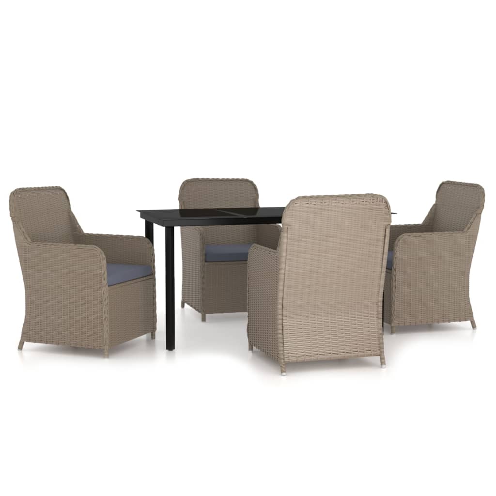 5 Piece Garden Dining Set with Cushions Brown - Newstart Furniture