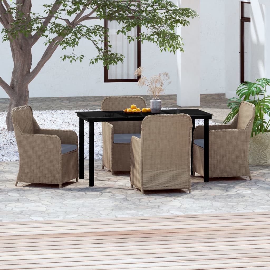 5 Piece Garden Dining Set with Cushions Brown - Newstart Furniture