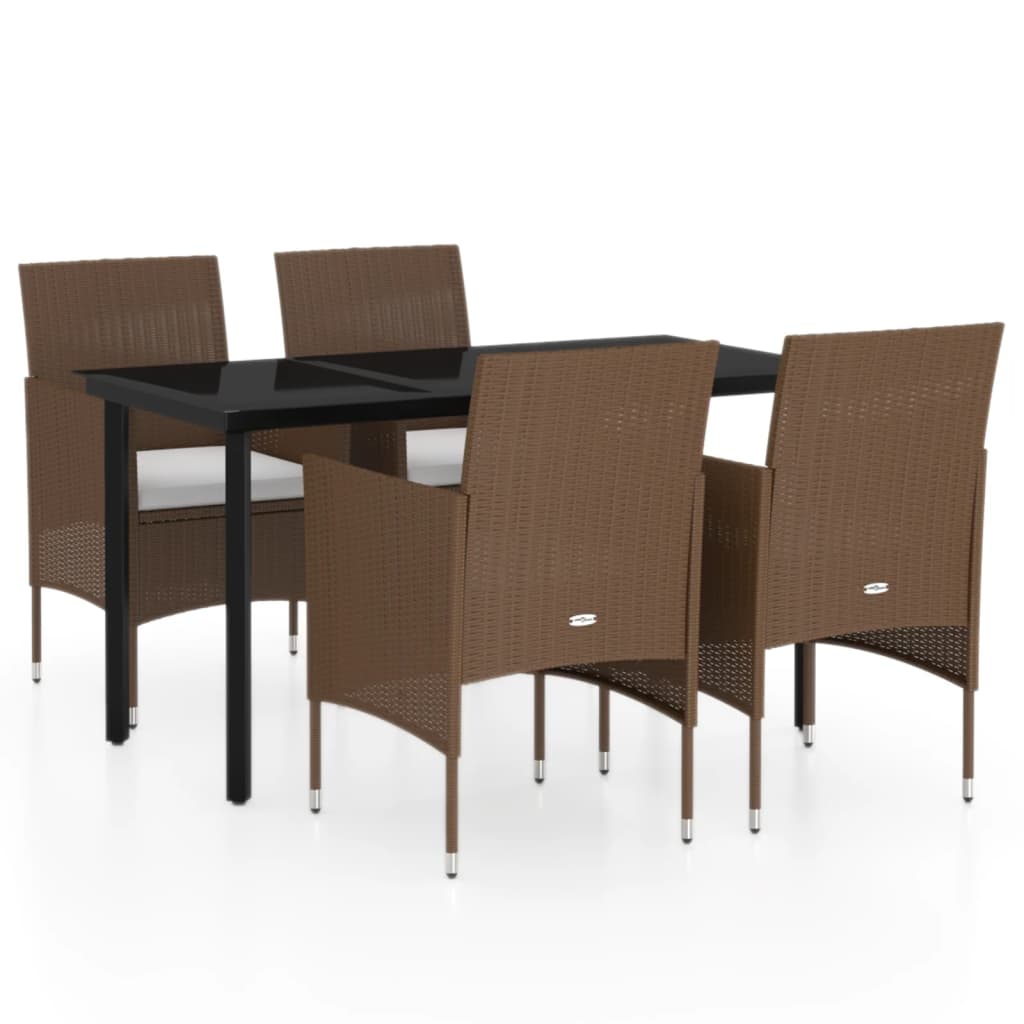 5 Piece Garden Dining Set with Cushions Brown and Black - Newstart Furniture