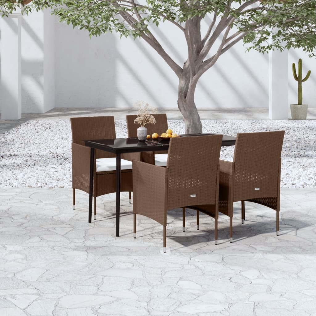 5 Piece Garden Dining Set with Cushions Brown and Black - Newstart Furniture