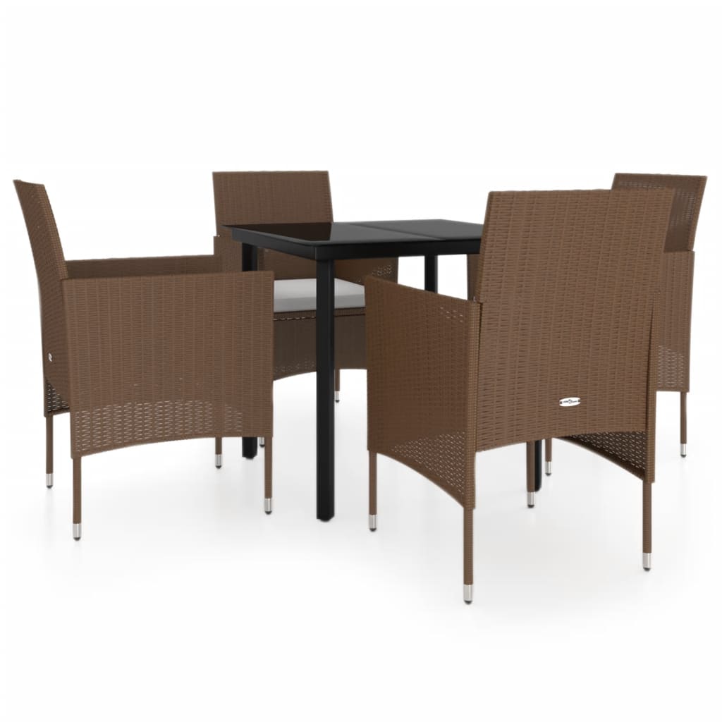 5 Piece Garden Dining Set with Cushions Brown and Black - Newstart Furniture