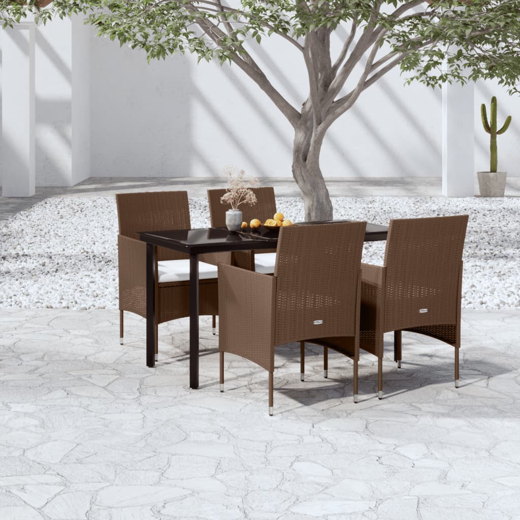 5 Piece Garden Dining Set with Cushions Brown and Black - Newstart Furniture