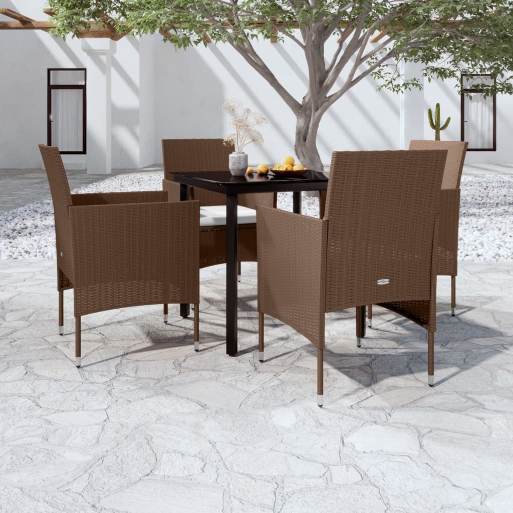 5 Piece Garden Dining Set with Cushions Brown and Black - Newstart Furniture