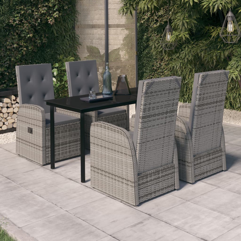 5 Piece Garden Dining Set with Cushions Grey - Newstart Furniture