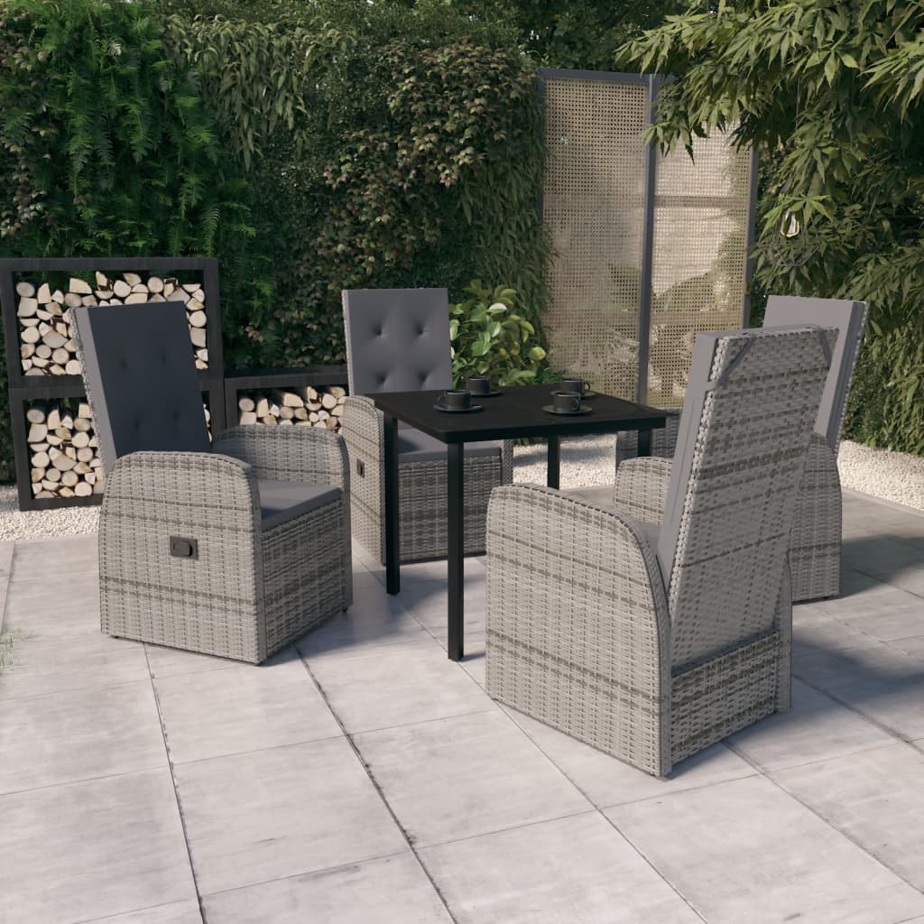 5 Piece Garden Dining Set with Cushions Grey - Newstart Furniture