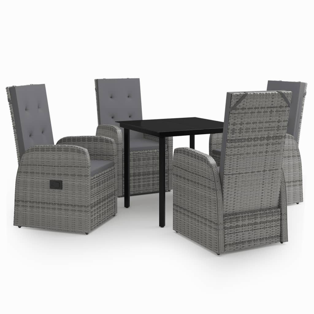 5 Piece Garden Dining Set with Cushions Grey - Newstart Furniture