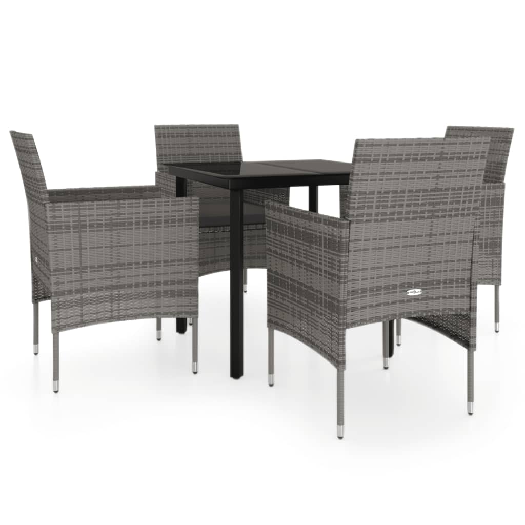 5 Piece Garden Dining Set with Cushions Grey and Black - Newstart Furniture